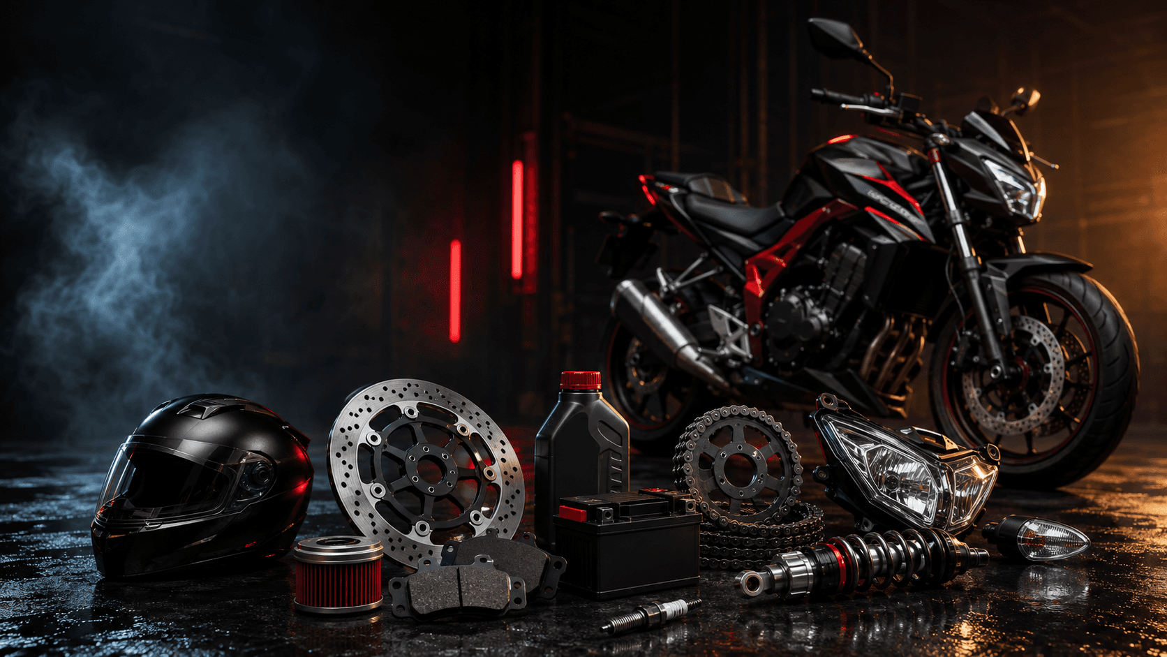 Motorcycle with spare parts